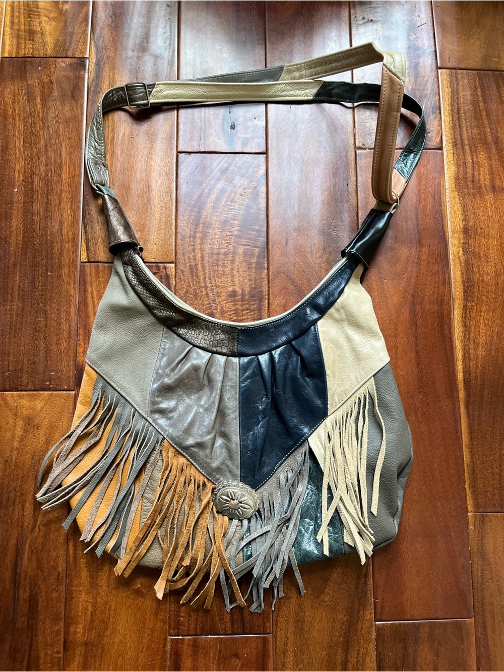 Multi-Tone Fringe Leather Hobo Bag